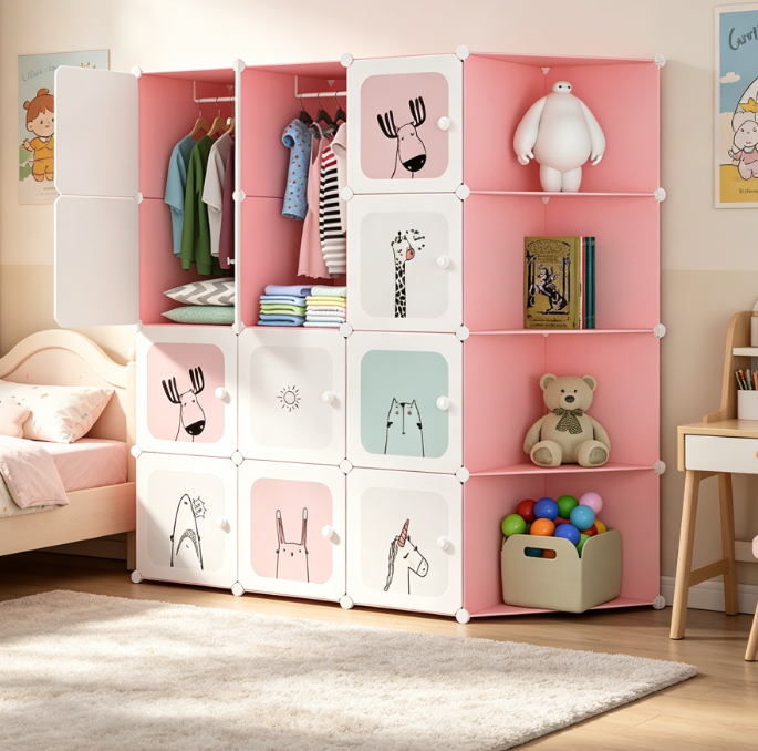 Kids Modular Wardrobe, 16 Units, 140x105 cm, Pink